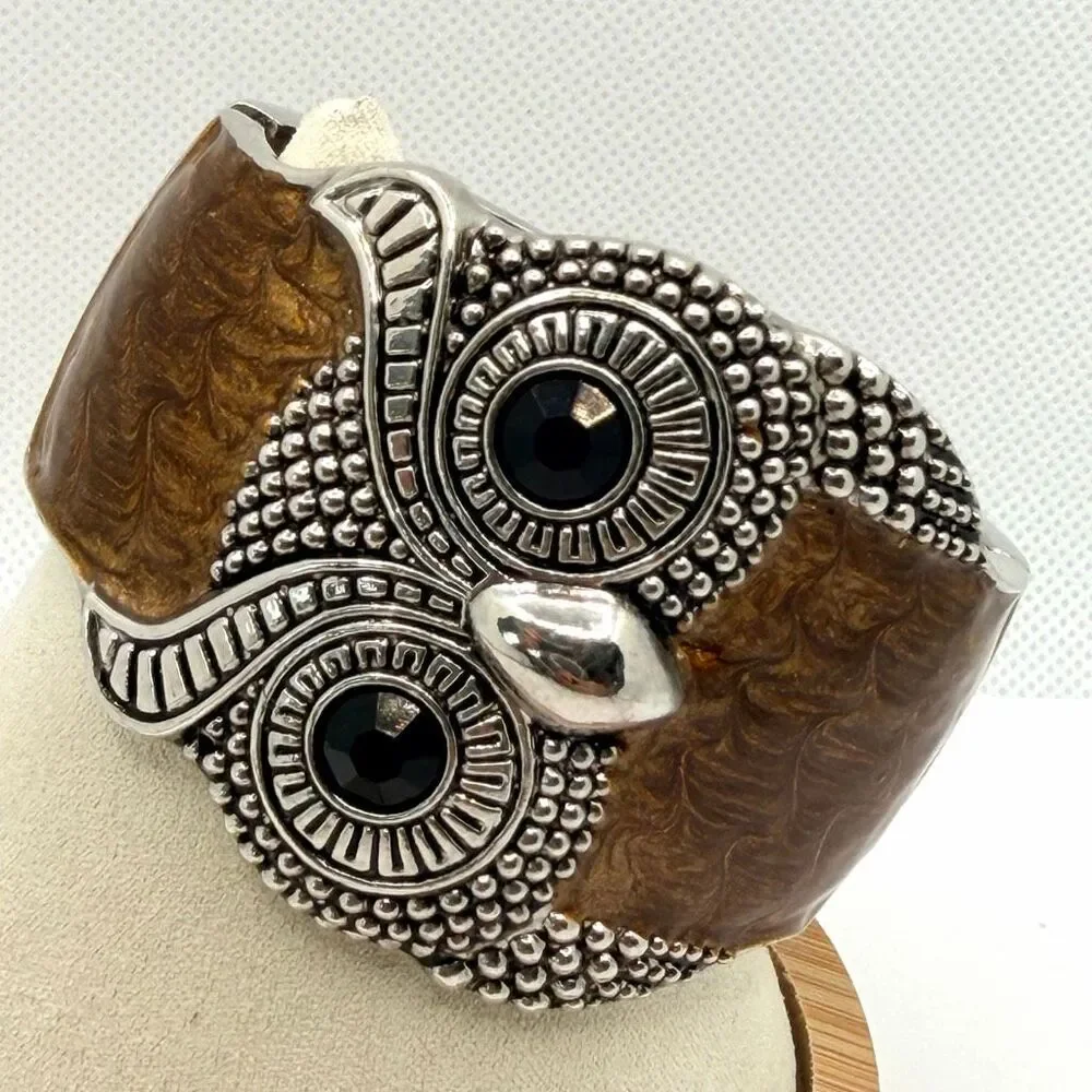 Owl Hinged Cuff Bracelet